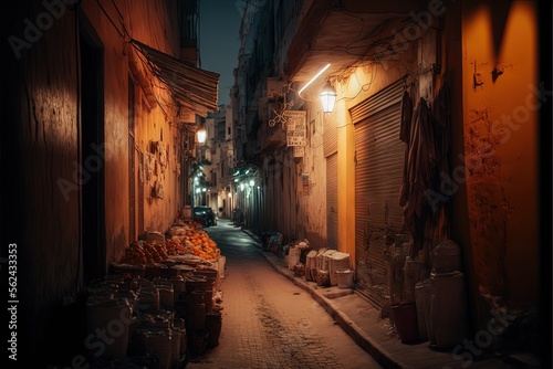 Morocco street at night. Generative AI