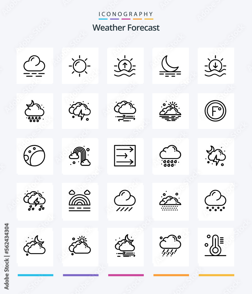 Creative Weather 25 OutLine icon pack  Such As cloud. sunset. sea. sun. moon