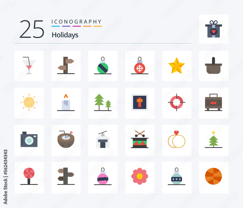 Holidays 25 Flat Color icon pack including food. star. ball. holiday. christmas