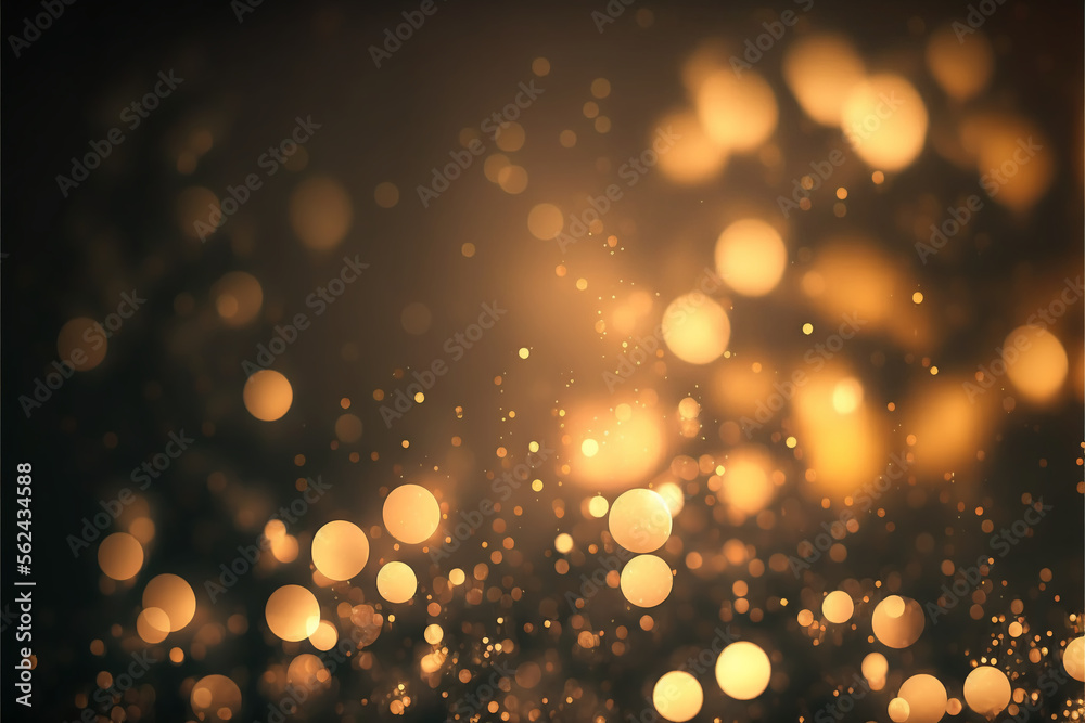 Gold dusty bokeh, star glitter background, Abstract background with bokeh effect. Texture background abstract black, gold, generative ai.