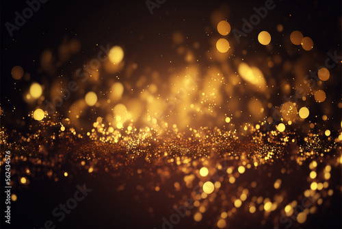 Gold dusty bokeh, star glitter background, Abstract background with bokeh effect. Texture background abstract black, gold, generative ai.