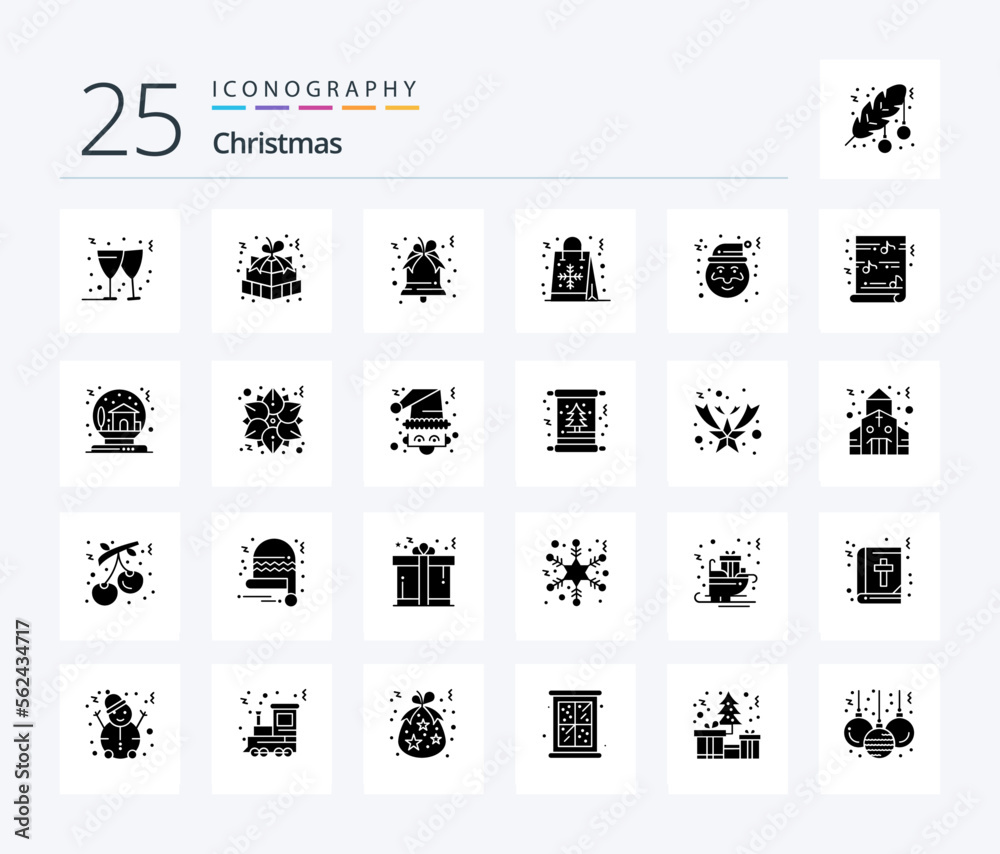 Christmas 25 Solid Glyph icon pack including claus. snow. bell. shopping. christmas