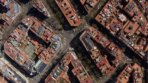  Rotating top shot drone footage of the city of barcelona