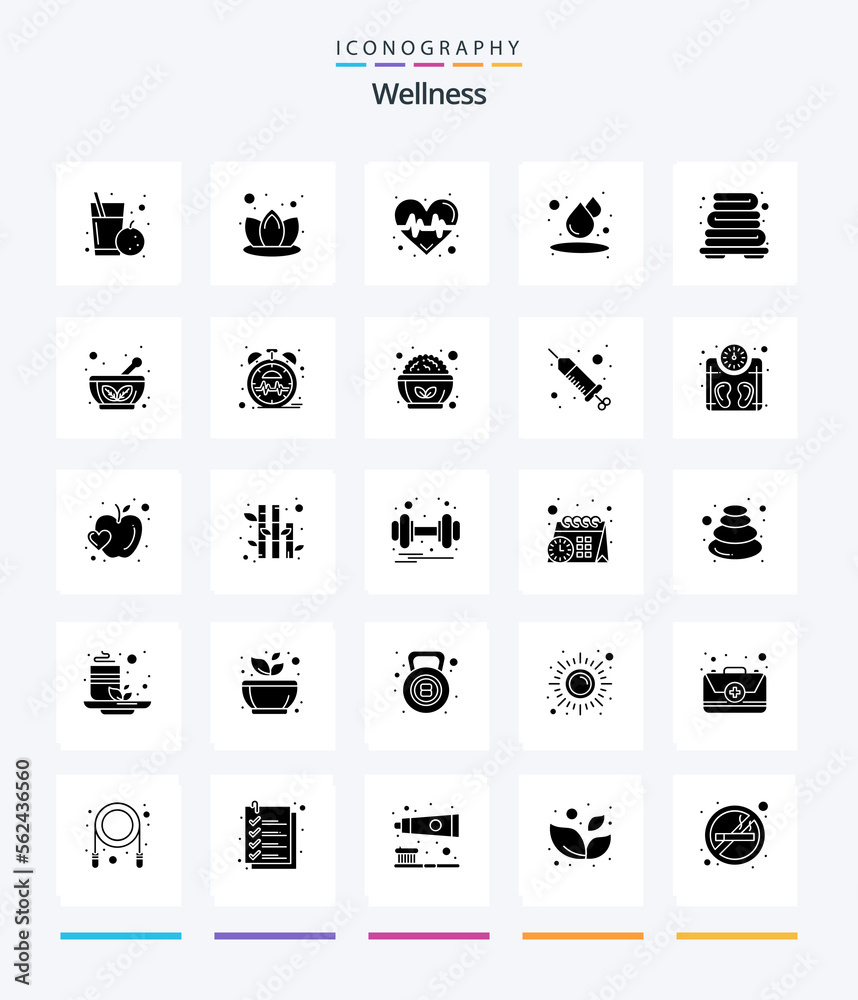 Creative Wellness 25 Glyph Solid Black icon pack  Such As bowl. heating. beat. bathroom. humid
