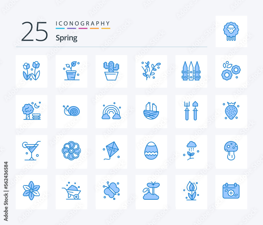 Spring 25 Blue Color icon pack including fence. plant. nature. nature. spring
