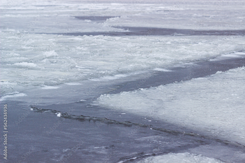 dangerous ice, ice floes on a frozen river