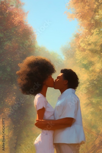AI-Generated Image of an African American Couple in Love. Watercolor Portrait 
