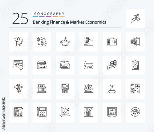 Banking Finance And Market Economics 25 Line icon pack including safe. economy. currency. piggybank. financial