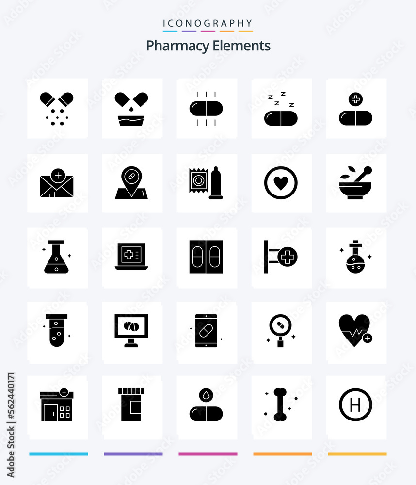 Creative Pharmacy Elements 25 Glyph Solid Black icon pack  Such As mail. medical. pills.. pills