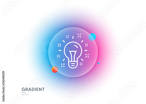 Idea line icon. Gradient blur button with glassmorphism. Light bulb or Lamp sign. Creativity, Solution or Thinking symbol. Transparent glass design. Idea line icon. Vector