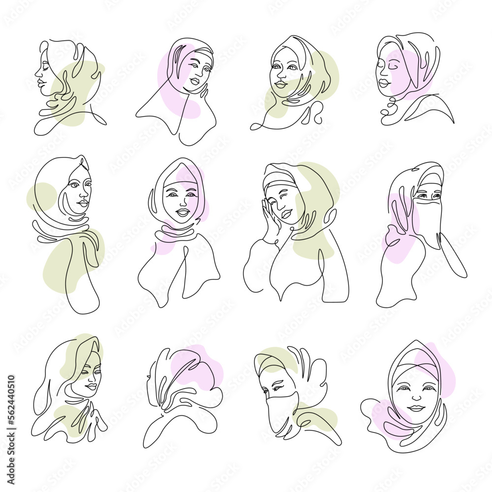 Woman wearing hijab covering head and face vector Woman wearing hijab covering head and face vector