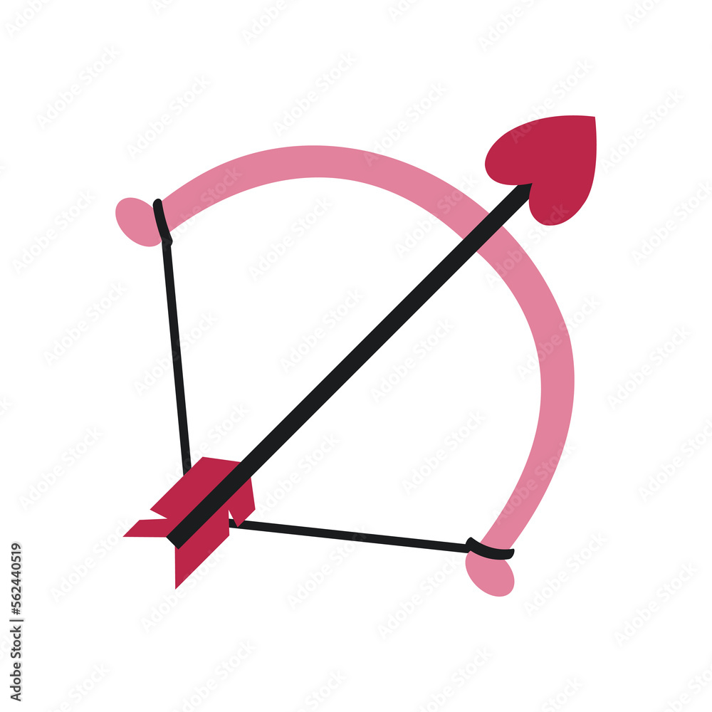 Valentine's Day cute doodle icon of a bow and arrow. Valentine's Day cute doodle icon of a bow and arrow.