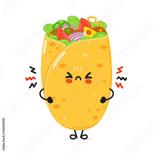 Cute angry burrito character. Vector hand drawn cartoon kawaii character illustration icon. Isolated on white background. Sad burrito character concept
