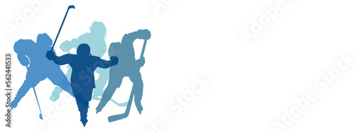 Sport banner with kid hockey players. Hockey horizontal background for placing text. 