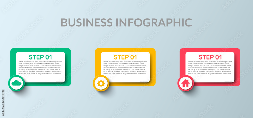 Fototapeta premium Business Infographic. Modern infographic template. Abstract diagram with 3 steps, options, parts, or processes. Vector business template for presentation. Creative concept for infographic