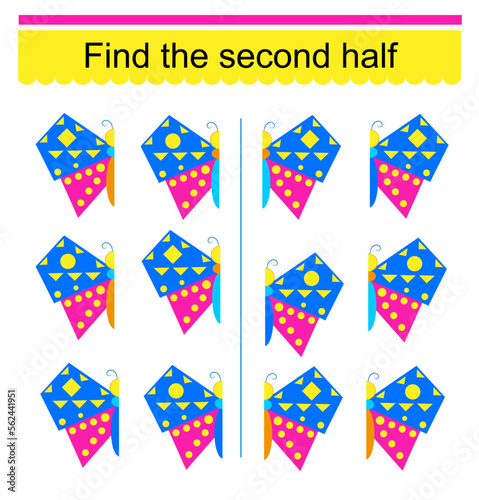 Funny puzzle game. Educational material for kids. Need to fınd the second half. Vector illustration.