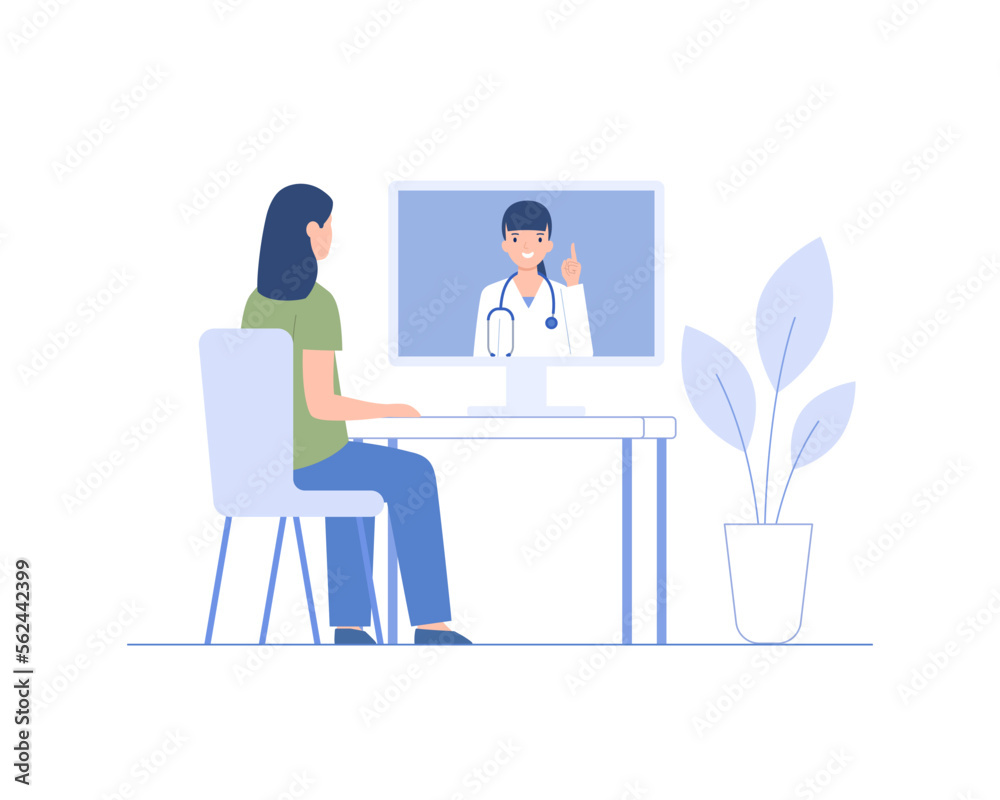 Girl is talking to doctor, video call. Medical Consultation by Internet with Doctor Girl is talking to doctor, video call. Medical Consultation by Internet with Doctor
