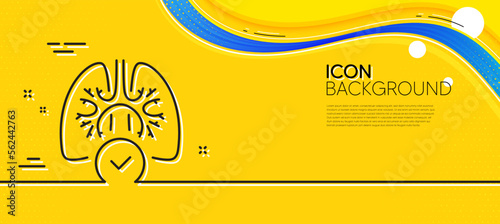 Lungs line icon. Abstract yellow background. Pneumonia disease sign. Respiratory distress symbol. Minimal lungs line icon. Wave banner concept. Vector