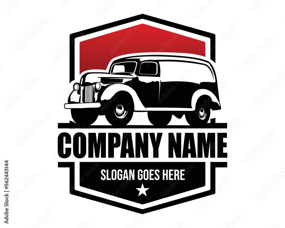 1941 ford panel truck silhouette logo. view from side side isolated white background. Best for badge, emblem, icon, sticker design, classic truck industry. available in eps 10.