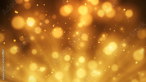 gold particles abstract background with shining golden Floating Dust Particles Flare Bokeh star on Black Background.