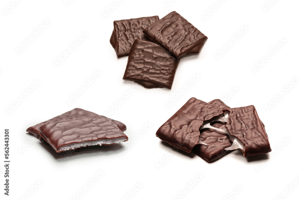 Dark chocolate candies isolated on white background. Dark chocolate candies isolated on white background.