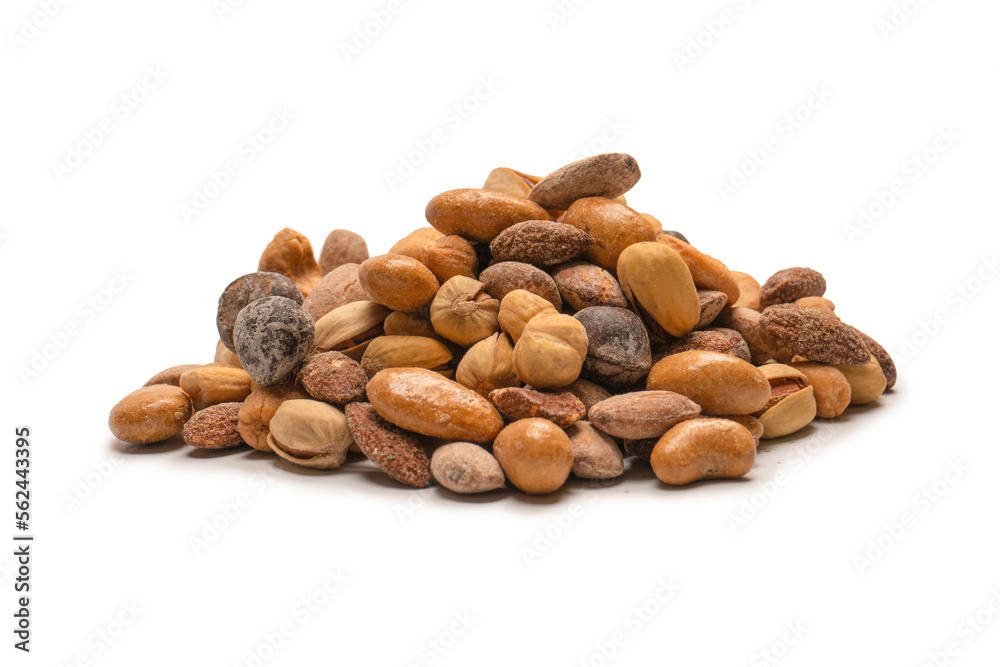 A group of almonds, pistachios, walnuts, macadamia, cashews. A group of almonds, pistachios, walnuts, macadamia, cashews.