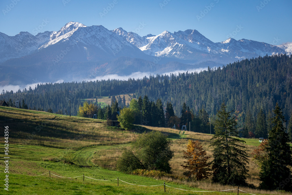 Panorama of the Tatra Mountains in autumn. View from the area of Bukowina Tatrzanska.