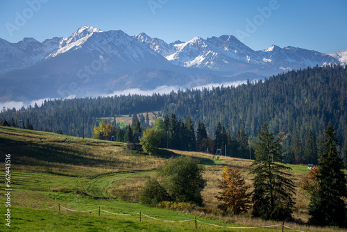Panorama of the Tatra Mountains in autumn. View from the area of Bukowina Tatrzanska. photo
