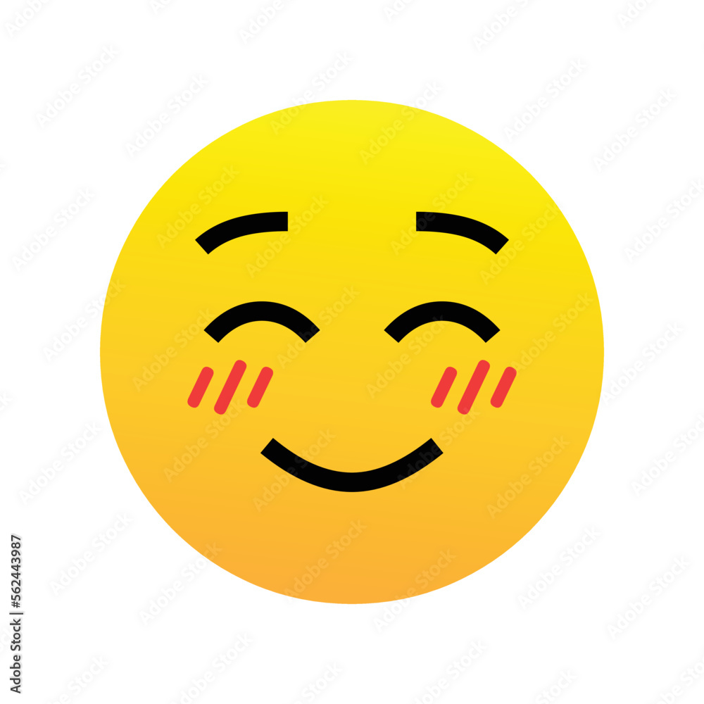 Fototapeta premium A yellow face with a modest smile, rosy cheeks, and soft, closed eyes isolated vector sign sticker design.