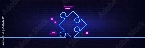 Neon light glow effect. Strategy line icon. Puzzle symbol. Logical knowledge sign. 3d line neon glow icon. Brick wall banner. Strategy outline. Vector