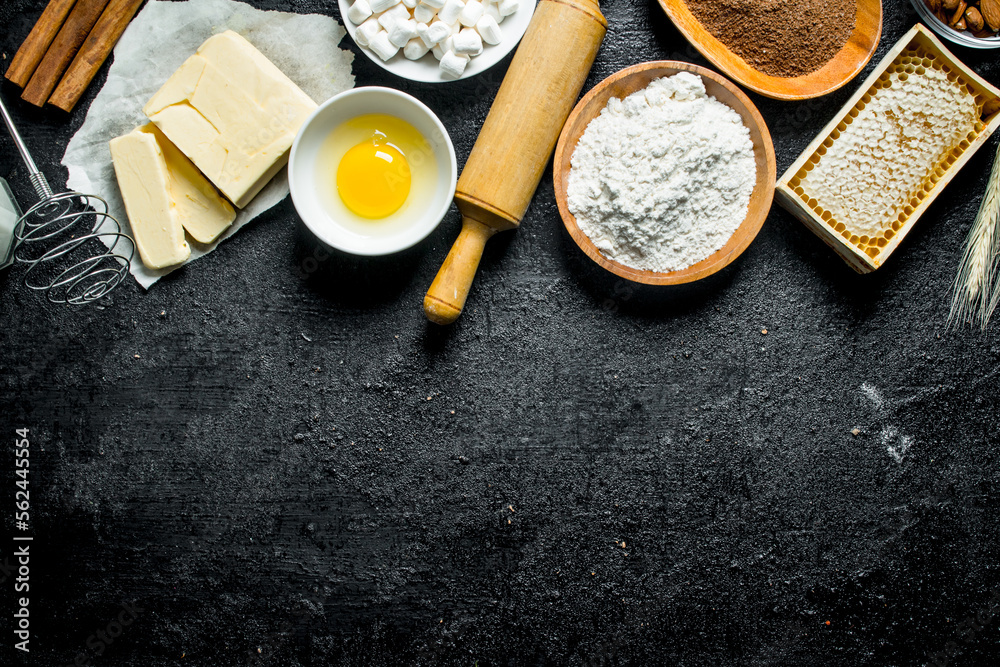 Baking background. Ingredients for the preparation of cookies. Baking background. Ingredients for the preparation of cookies.