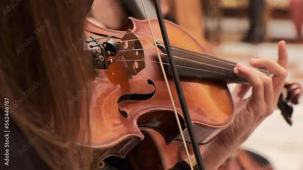 Músico tocando violín en plano detalle de las manos