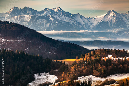 Obraz na płótnie Stunning high rocky mountains landscape, the incredible early spring view of Tatra Mountains in Poland w salonie
