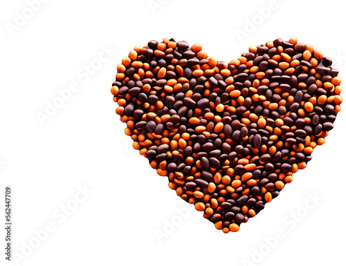 beans spread in the shape of a heart, generated by ai