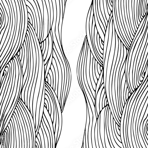 Simple minimalist wave pattern. Graphic line art. Modern abstract  landscape. Monochrome black and white curly doodles