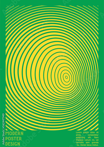 Geometrical Poster Design with Optical Illusion Effect.  Modern Psychedelic Cover Page Collection. Colourful Wave Lines Background. Fluid Stripes Art. Swiss Design. Vector Illustration for Brochure.