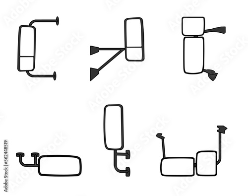 Truck side view mirror type set, vector line n white background
