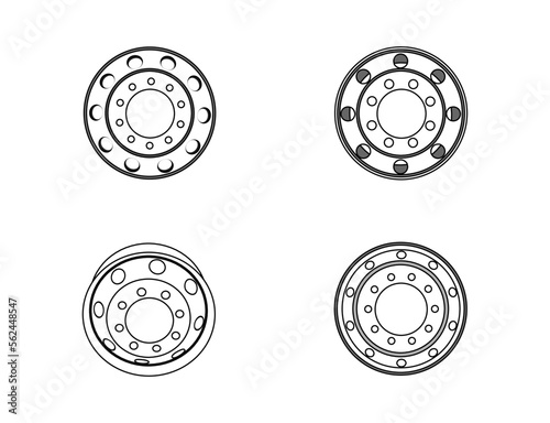 Truck wheel types set on white background, vector line

