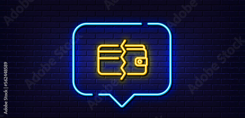 Neon light speech bubble. Credit card or cash line icon. Payment methods sign. Neon light background. Payment methods glow line. Brick wall banner. Vector