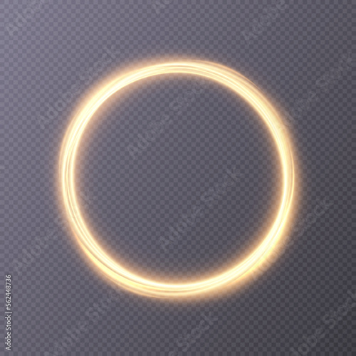 Light gold circle. Round golden line light effect. Glowing golden circle with neon effect. PNG frame for web design and illustrations vector