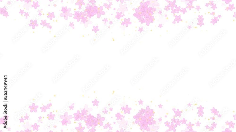 上下両サイドにピンク色の桜と金色の星がたくさん咲くアニメーション素材(白背景) 上下両サイドにピンク色の桜と金色の星がたくさん咲くアニメーション素材(白背景)