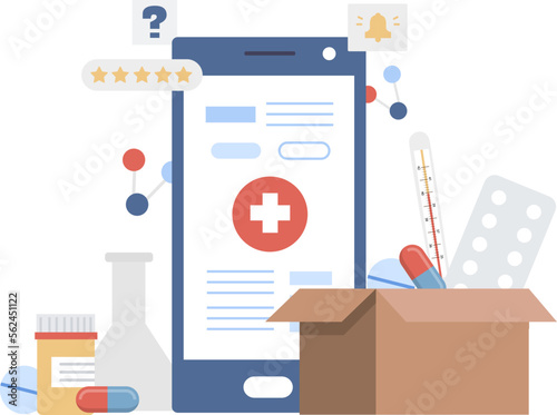 Online pharmacy flat icon Buying medicines by phone Internet shopping