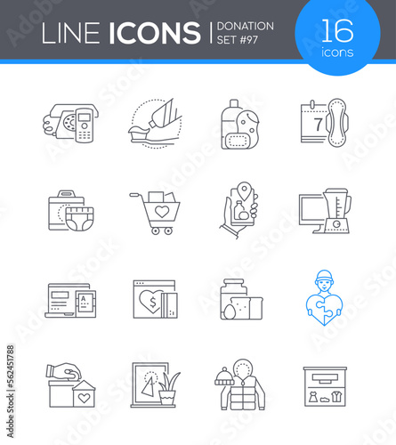 Donation and philanthropy - line design style icons set