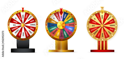 Wheel of fortune set object isolated on white background.