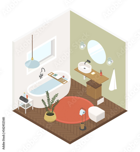 Cozy bathroom - modern vector colorful isometric illustration