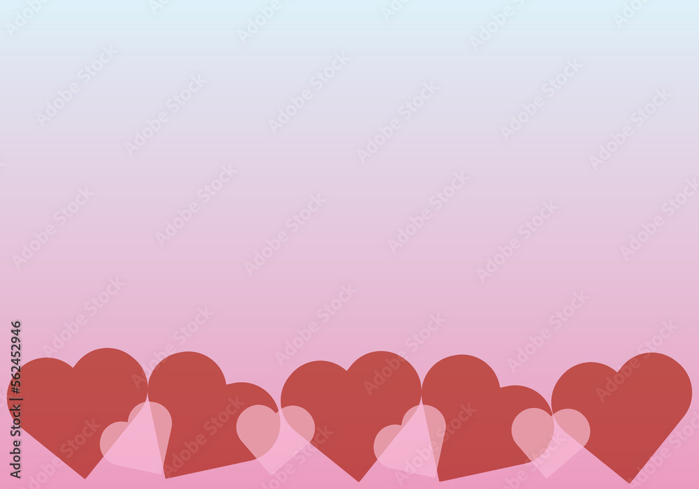 Hearts in the bottom with gradient blue and pink color background. For Valentine's day and festival. For web template banner poster digital graphic artwork. For Background use.