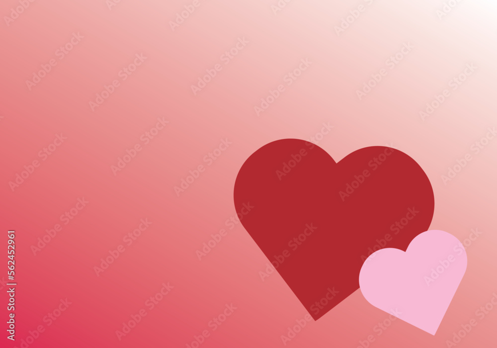 Two hearts in gradient red color background.  For Valentine's day and festival. For web template banner poster digital graphic artwork. For Background use.