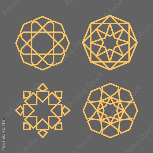 Set of islamic geometric outline pattern collection
