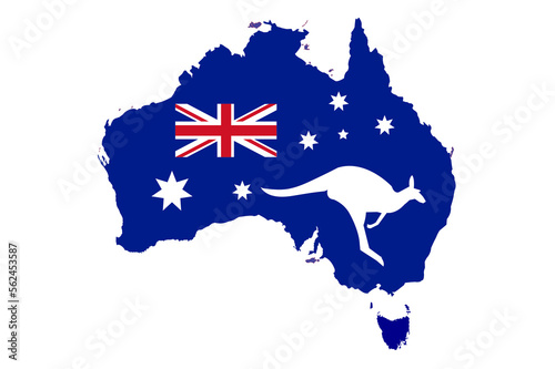 Australia flag and map with kangaroo, symbol of country, Vector illustration.