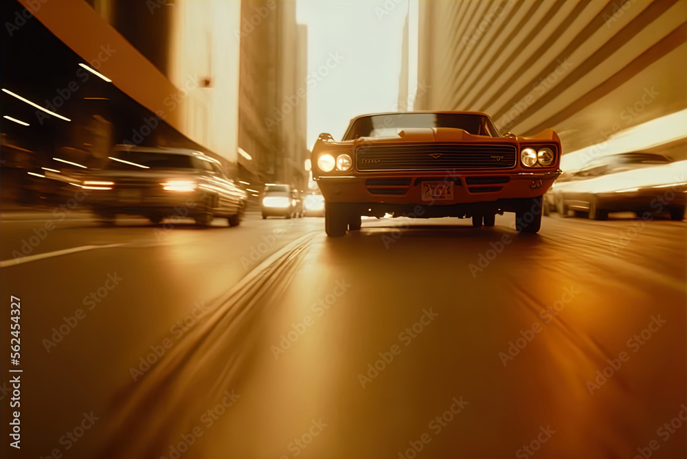 Naklejka premium A thrilling high speed car chase. Made with Generative AI. 